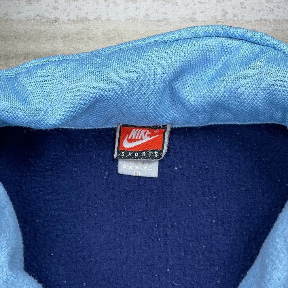 Vintage 90s Nike Jacket Mens XL Navy Blue Light Blue Cotton Quarter Zip Made USA - Picture 3 of 3
